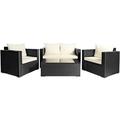 4-Piece Outdoor Rattan Conversation Sofa Set with Coffee Table Black +White