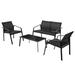 4 PCS Patio Furniture Set Loveseat Sofas Armrest Glass Table Black