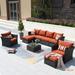 OVIOS Patio Furniture 9-piece Cushioned Wicker Outdoor Sectional Set Red/Orange