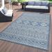 World Rug Gallery Distressed Geometric Bohemian Textured Flat Weave Indoor/Outdoor Area Rug Blue - 5 X 7