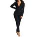 Women Sexy Butt Button Back Flap Jumpsuit V Neck Long Sleeve One Piece Pajamas Sexy Bodycon Rompers Onesies Clubwear