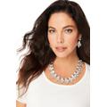 Plus Size Women's Rhinestone Earring and Necklace Set. by Accessories For All in Silver