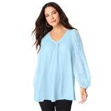 Plus Size Women's Lace and Georgette Rhinestone Top. by Roaman's in Ice Blue (Size 20 W)