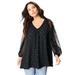Plus Size Women's Lace and Georgette Rhinestone Top. by Roaman's in Black (Size 18 W)