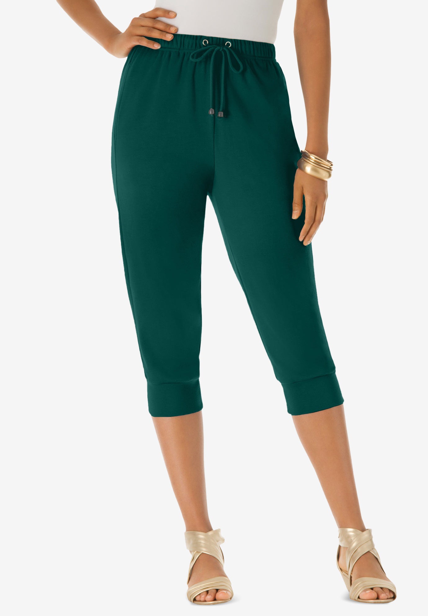 Plus Size Women's Plus Size Soft Knit Capri Pant with Drawstring Waist by Roaman's in Emerald Green (Size 5X)