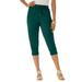 Plus Size Women's Drawstring Soft Knit Capri Pant by Roaman's in Emerald Green (Size S)