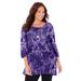 Plus Size Women's Easy Fit 3/4-Sleeve Scoopneck Tee by Catherines in Dark Violet Abstract (Size 3X)