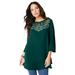 Plus Size Women's Flare-Sleeve Embellished Georgette Top. by Roaman's in Emerald Green (Size 32 W)