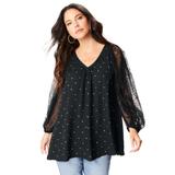 Plus Size Women's Lace and Georgette Rhinestone Top. by Roaman's in Black (Size 18 W)