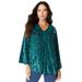 Plus Size Women's Notch-Neck Devoré Top by Roaman's in Emerald Green (Size 18 W)