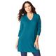 Plus Size Women's CashMORE Collection V-Neck Sweater by Roaman's in Deep Teal (Size 30/32)