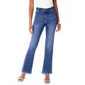 Plus Size Women's Invisible Stretch® Contour Rhinestone-Detail Split Flare-Leg Jean by Roaman's Denim 24/7 in Medium Wash (Size 26 W)