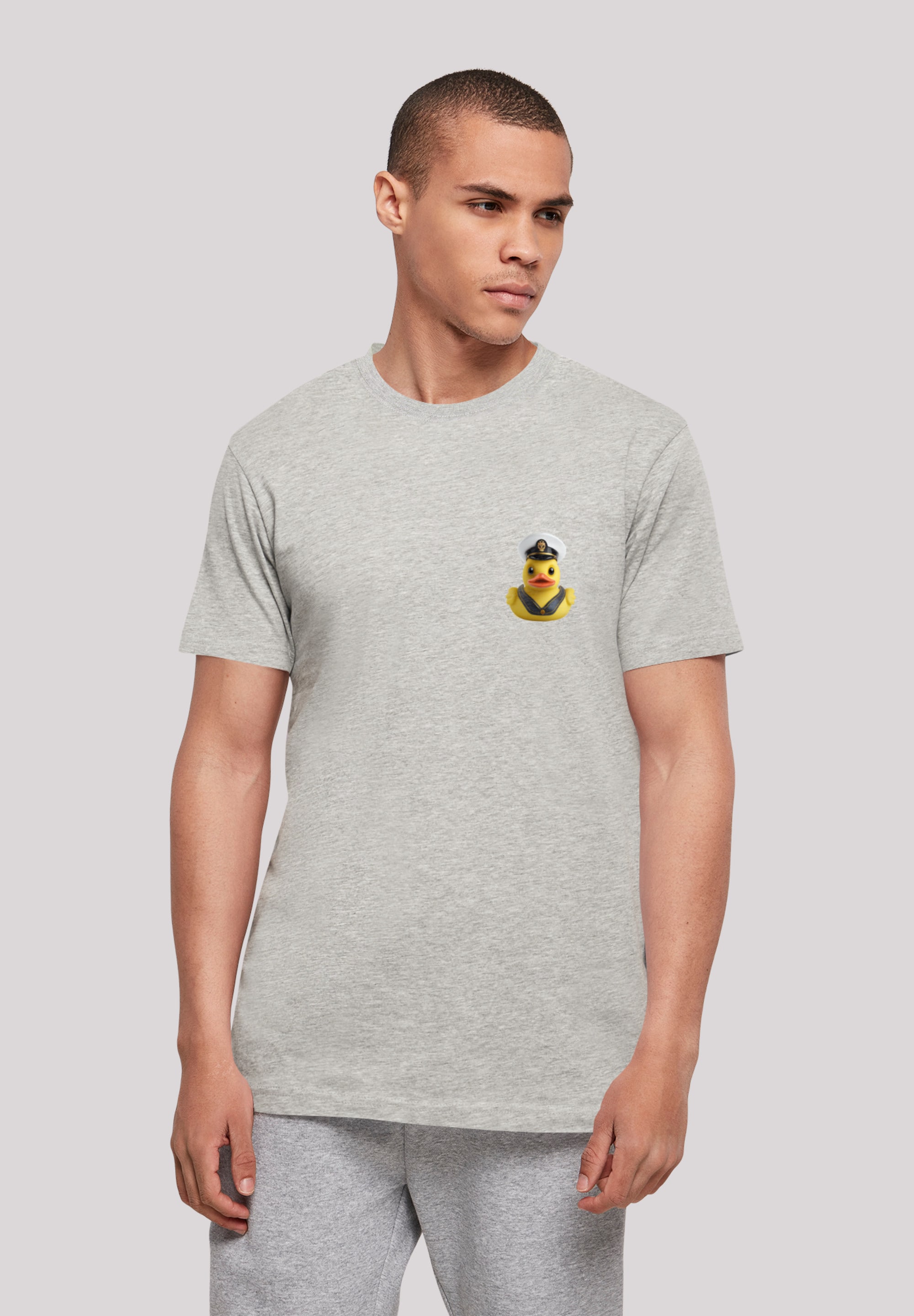 T-Shirt F4NT4STIC "Rubber Duck Captain TEE UNISEX", Herren, Gr. M, grau (erdgrau), Obermaterial: 100% Baumwolle, regular fit, Rundhals, ohne Bündchen, Shirts T-Shirt, Print