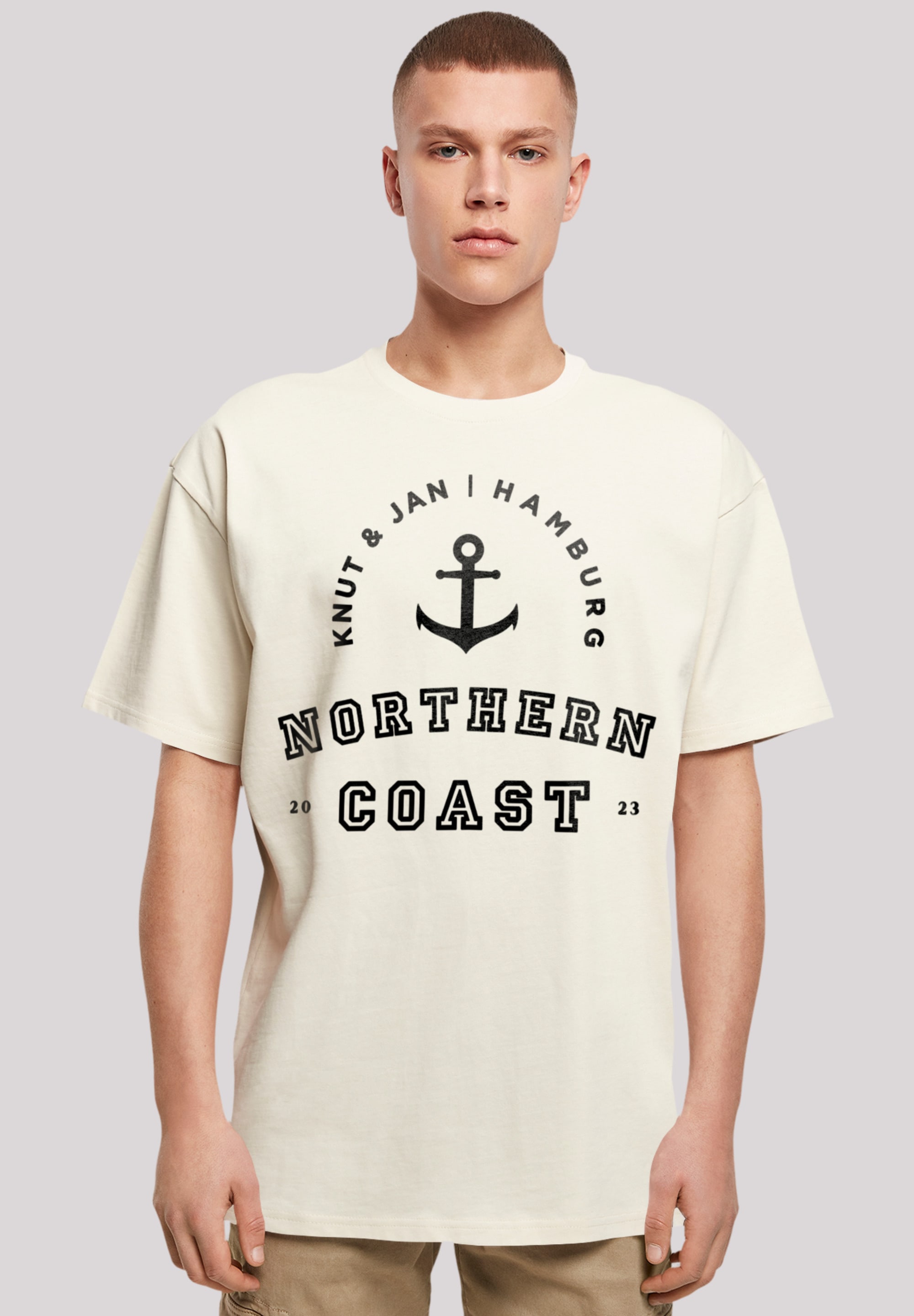 T-Shirt F4NT4STIC "Northern Coast Nordsee Knut & Jan Hamburg", Herren, Gr. XXL, beige (sand), Obermaterial: 100% Baumwolle, oversize, Rundhals, ohne Bündchen, Shirts, Print Image