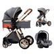 Folding Infant Carriage 3 in 1 Lightweight Baby Stroller for Newborn and Toddler,Newborn Reversible Bassinet Pram,Adjustable High View Luxury Baby Pram Stroller (Color : Gray)