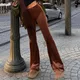 Pantalon en velours élastique taille haute pour femme pantalon évasé mince vêtements décontractés