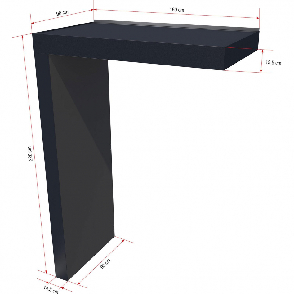 gutta Rechteckvordach BS Plus mit Seitenteil anthrazit, 160x90x15,5 cm, mit Seitenblende links Image