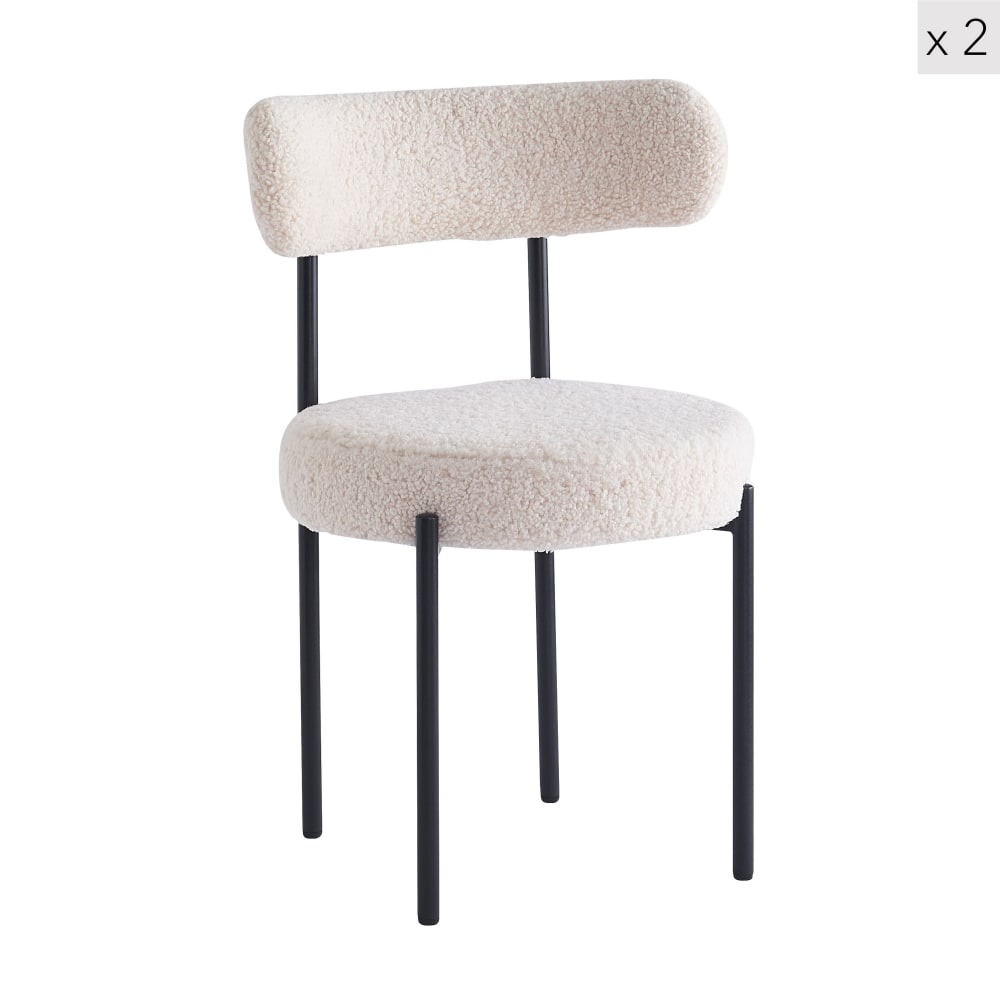 Lot de 2 chaises de salle à manger scandinaves en bouclette blanche