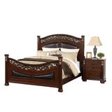 Miri California King Bed, Carved Details, Faux Leather Upholstery, Cherry
