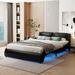 Upholstered Leather Platform Bed, Modern Wave-Like Bed Frame with 16 Colors of LED Lights Headboard & 10 Brightness Adjustments