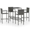 Anself 5 Piece Garden Bar Set Glass Tabletop Side Table and 4 Chairs with Backrest Gray Poly Rattan Outdoor Dining Set for Bistro Pub Terrace Patio Balcony