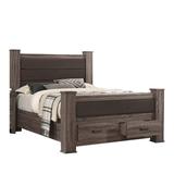 Fort Wood California King Bed with 2 Drawers, Upholstered Panel, Oak Gray