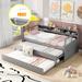 Twin XL Wood Daybed with 2 Trundles 3 Storage Cubbies and 1 Light for Free and USB Port, Guestroom Bedroom Sofa Bed, Gray