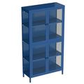 Storage Cabinet 59â€� Bathroom Storage Cabinet with 4 Glass Doors and Adjustable Shelves Freestanding Garage Storage Cabinet for Living Room Bedroom Office Kitchen Laundry Room Blue