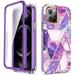 Case for iPhone 12 Pro Max 6.7 Stylish Soft TPU Bumper Cover Shockproof Full Body Protective Case with Built in Screen Protector Hard Plastic PC Back Phone Case - Marble Purple