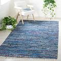 Rag Rug Collection Accent Rug - 3 x 5 Blue & Multi Handmade Boho Stripe Cotton Ideal for High Traffic Areas in Entryway Living Room Bedroom (RAR128B)