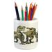 Dinosaur Pencil Pen Holder Dinosaurs T-Rex Theme Style Dino Art Design History Ceramic Pencil Holder for Desk Office Accessory 3.6 X 3.2 Green Pearl