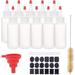 16 Pack 2.7oz Plastic Squeeze Bottle Red Tip Applicator Bottle with Silicone Funnels Cleaning Brush Labels Marker Pen and 2 Extra Caps for Glue Paint Acrylic Pouring Crafting Project