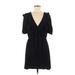 MNG Casual Dress - Mini Plunge Short sleeves: Black Print Dresses - Women's Size 8