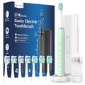 Sonic Electric Toothbrush Sonic Toothbrush - COULAX Travel Toothbrushes Electric Sonic Toothbrush, Shcall Electric Toothbrush with 8 Heads, 5 Modes, Timer Light Green