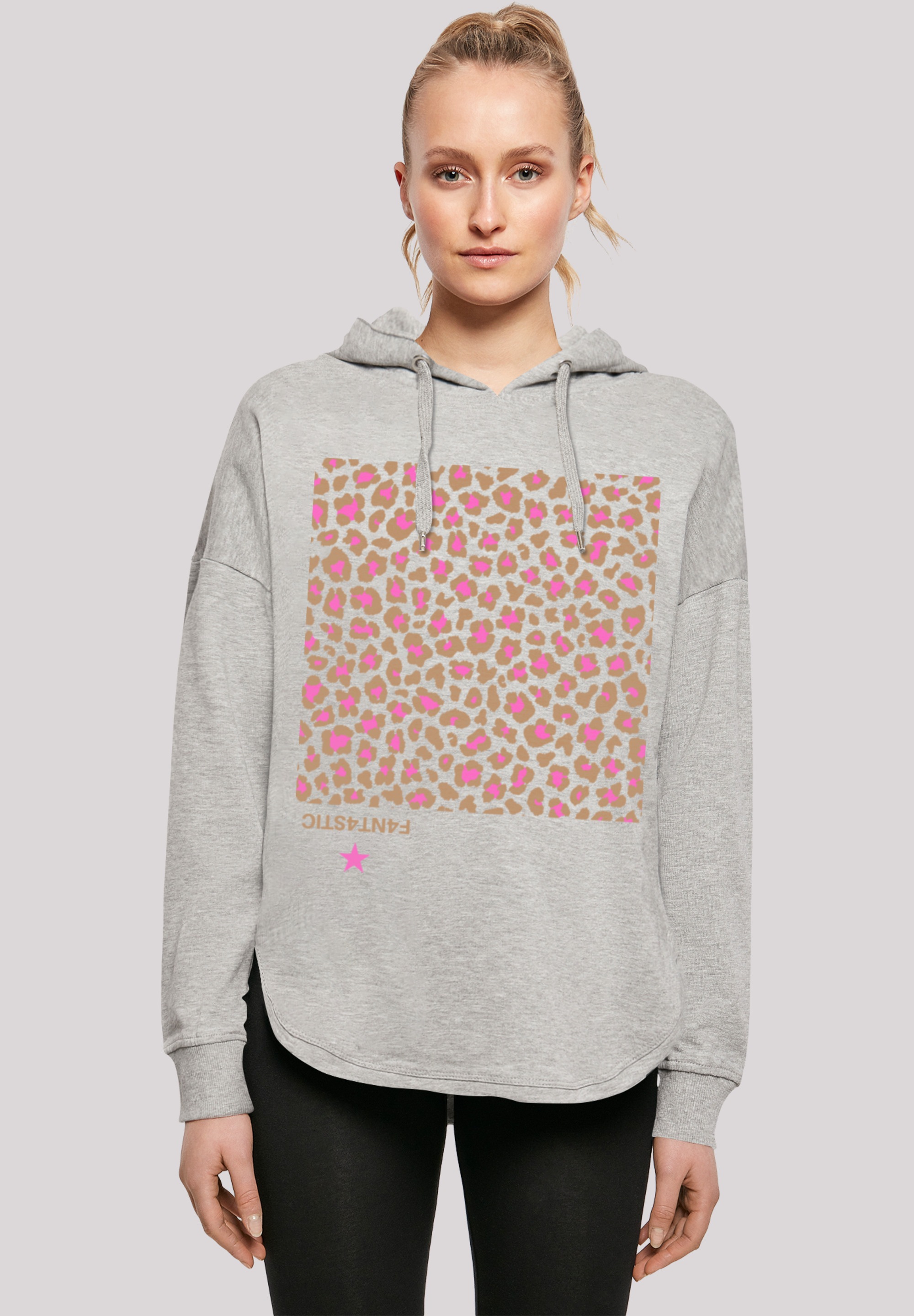 Kapuzenpullover F4NT4STIC "Leo Pink", Damen, Gr. XS, grau, Obermaterial: 100% Baumwolle, Casual, oversize, Pullover, Print