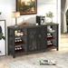 17 Stories Industrial Wine Bar Cabinet For Liquor & Glasses, Farmhouse Wood Coffee Bar Cabinet w/ Wine Rack | Wayfair
