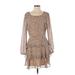 Trixxi Casual Dress - A-Line Scoop Neck Long sleeves: Tan Dresses - Women's Size Large