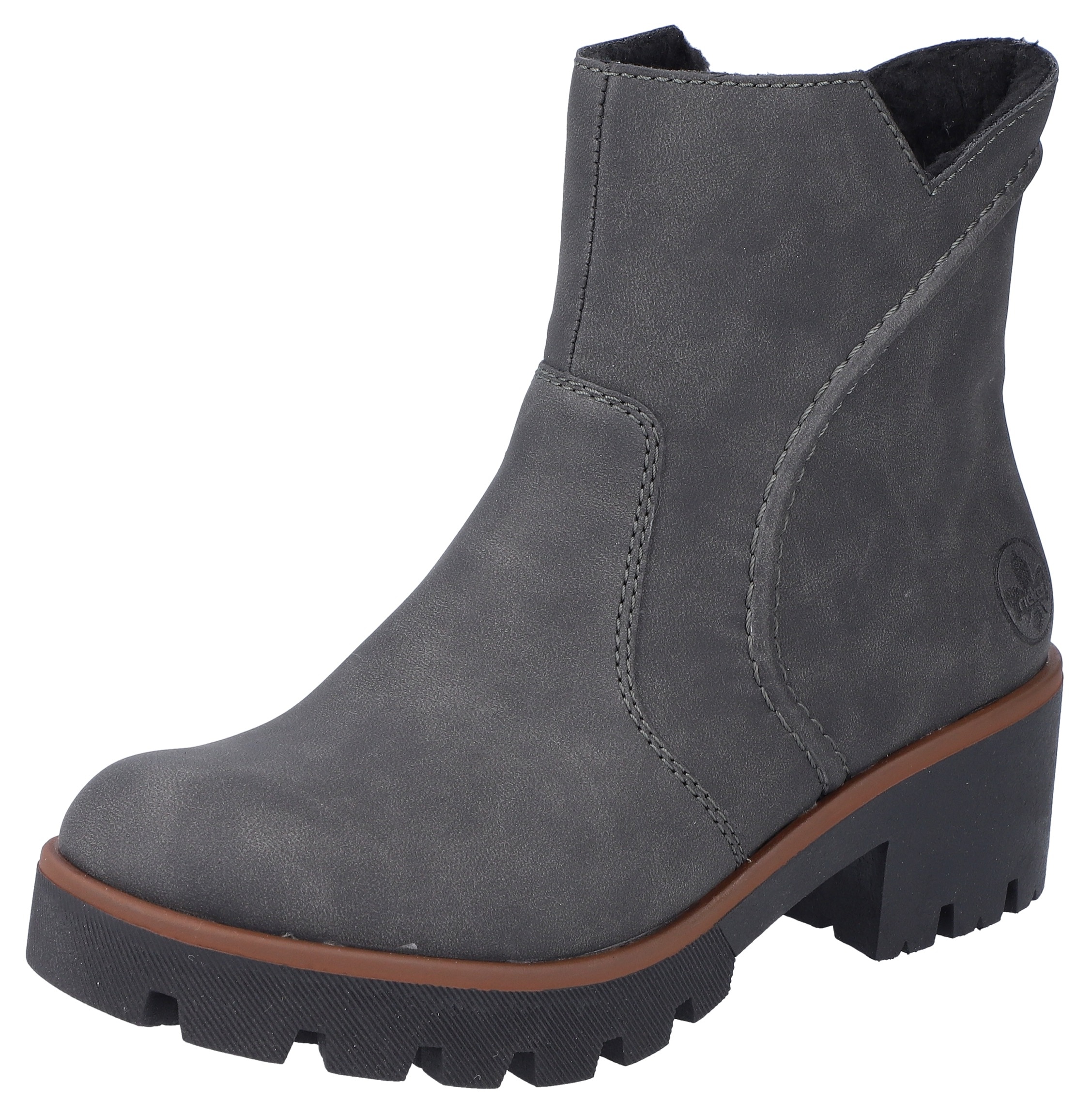 Winterstiefelette RIEKER, Damen, Gr. 38, grau (dunkelgrau), Lederimitat, Schuhe Winterstiefelette, mit Innen-Reißverschluss für leichten Einschlupf, Topseller