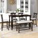 6-Piece Counter Height Dining Set with Rectangular Dining Table w/Shelf and Upholstered Bench and Upholstered Dining Chairs