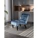 Velvet Lounge Accent Chair Tufted Backrest Armless Side Chair Upholstered Sleeper Chair w/ Solid Wood Legs, Light Blue