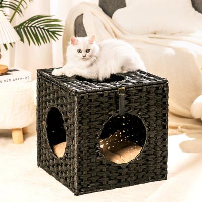 Cat Bed with Rattan Ball and Cushion
