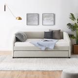 Full Size Daybed with Trundle Upholstered Tufted Sofa Bed Linen Fabric