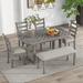 Dining Room 6-Piece Rubber Wood Dining Set with Rectangular Dining Table and Ladder Back Cushion Chairs & Bench Seating