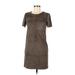 Allen B. by Allen Schwartz Casual Dress - Shift Crew Neck Short sleeves: Brown Solid Dresses - Women's Size Medium