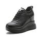 AONEGOLD Wedge Trainers for Women High Platform Chunky Leather Trainers Lace Up Hidden Wedge Heel Trainers 10CM(Black,Size 3.5)