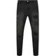 Bequeme Jeans URBAN CLASSICS "Herren Heavy Destroyed Slim Fit Jeans" Gr. 30/32, Länge 32, schwarz (realblack heavy destroyed washed) Herren Jeans