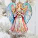 Designocracy Blue Floral Angel Wooden Ornament Wood in Brown | 5.5 H x 5 W x 0.3 D in | Wayfair 8611024