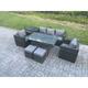 Fimous - 7 Seater Rattan Garden Furniture Set Patio Outdoor Rectangular Dining Table Lounge Sofa Chair with Side Table 2 Small Stools Dark Grey Mixed