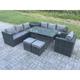 Fimous - 9 Seater Outdoor Lounge Sofa Garden Furniture Set Patio Chair Rattan Rectangular Dining Table with Side Table 2 Small Footstool Dark Grey