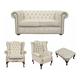 Chesterfield 2 Seater Sofa + 1 x Mallory Wing Chair + 1 x Queen Anne Wing Chair+footstool Leather Sofa Suite Offer Ivory